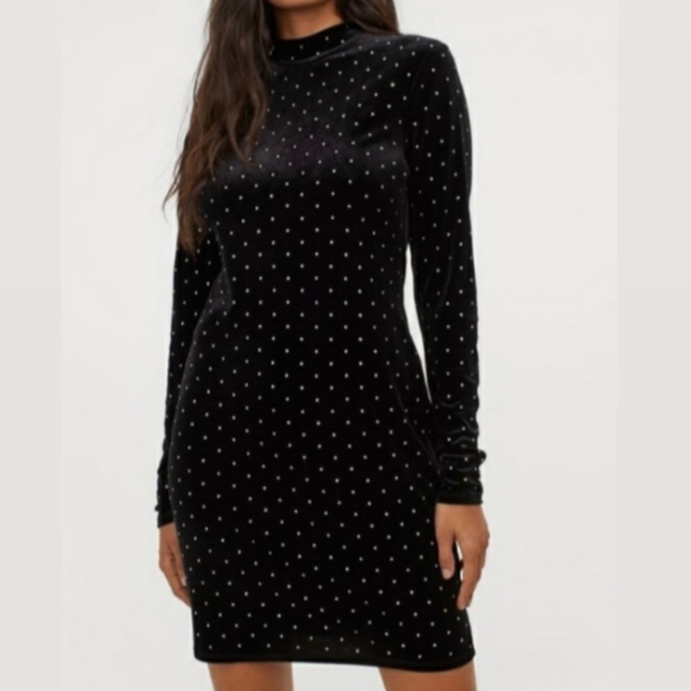 Black Velvet Silver Stud Mini Dress